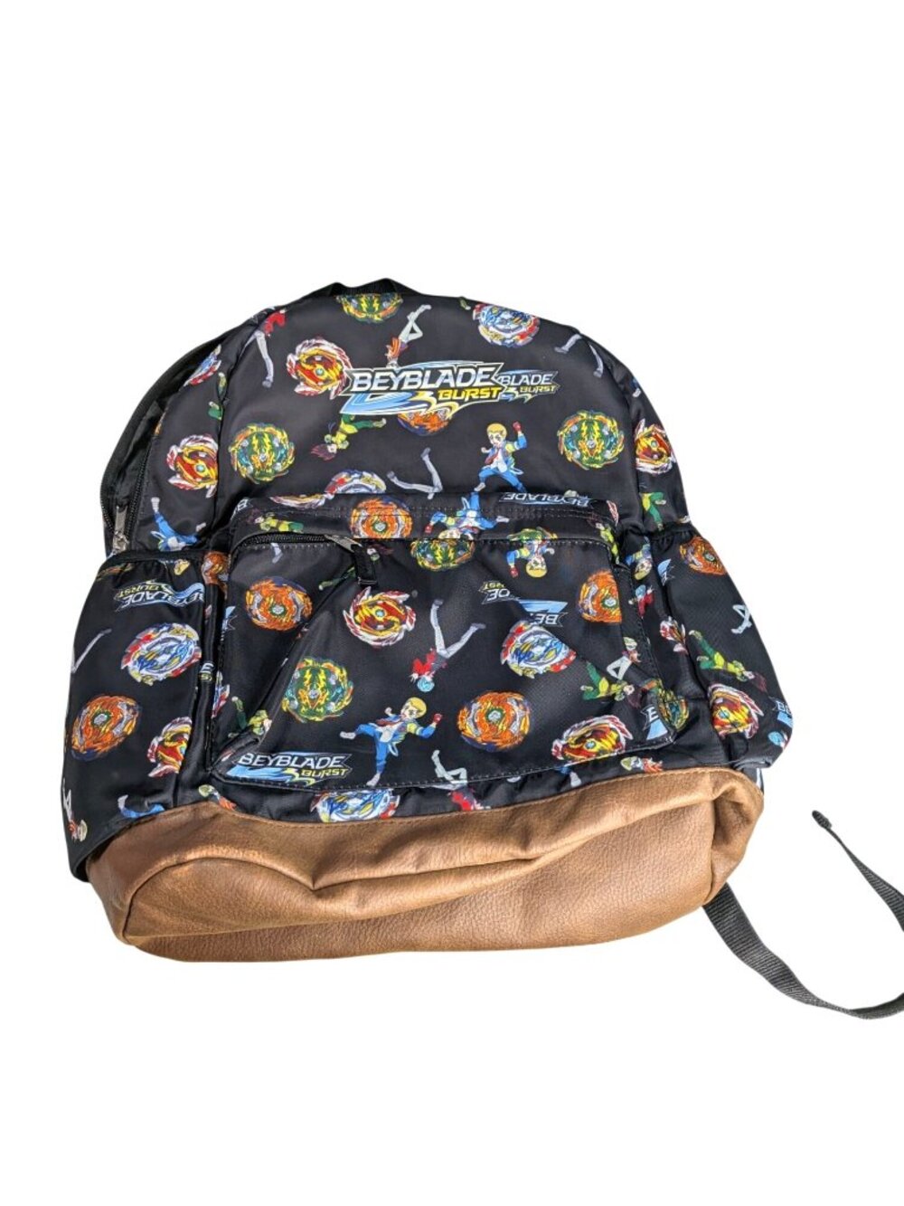 Beyblade Burst Spinner Top Character Backpack 16" Black & Brown Faux Leather Kid